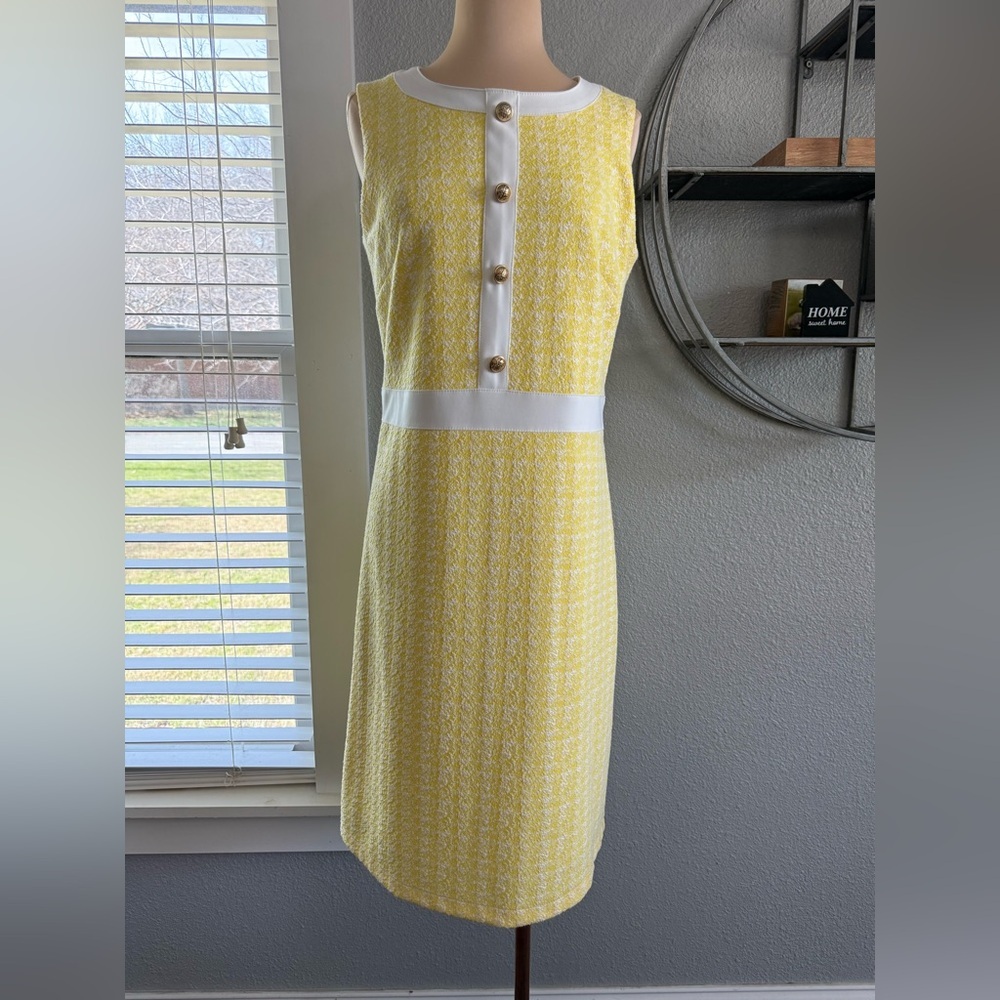 Scapa Yellow & White Tweed Sheath Dress Size Small